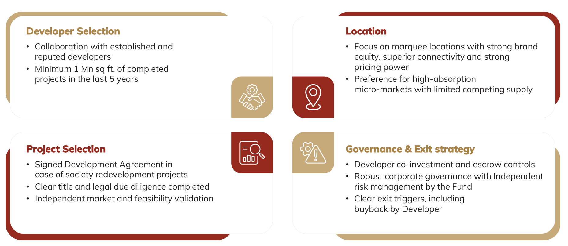 Investment framework slide for ICICI Prudential Real Estate Development Fund